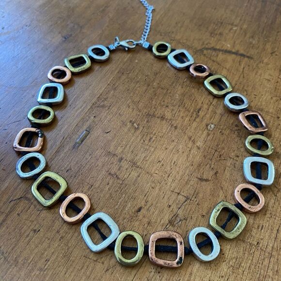 Vintage 90s Mixed Metal Square Geometric Necklace - Picture 4 of 4